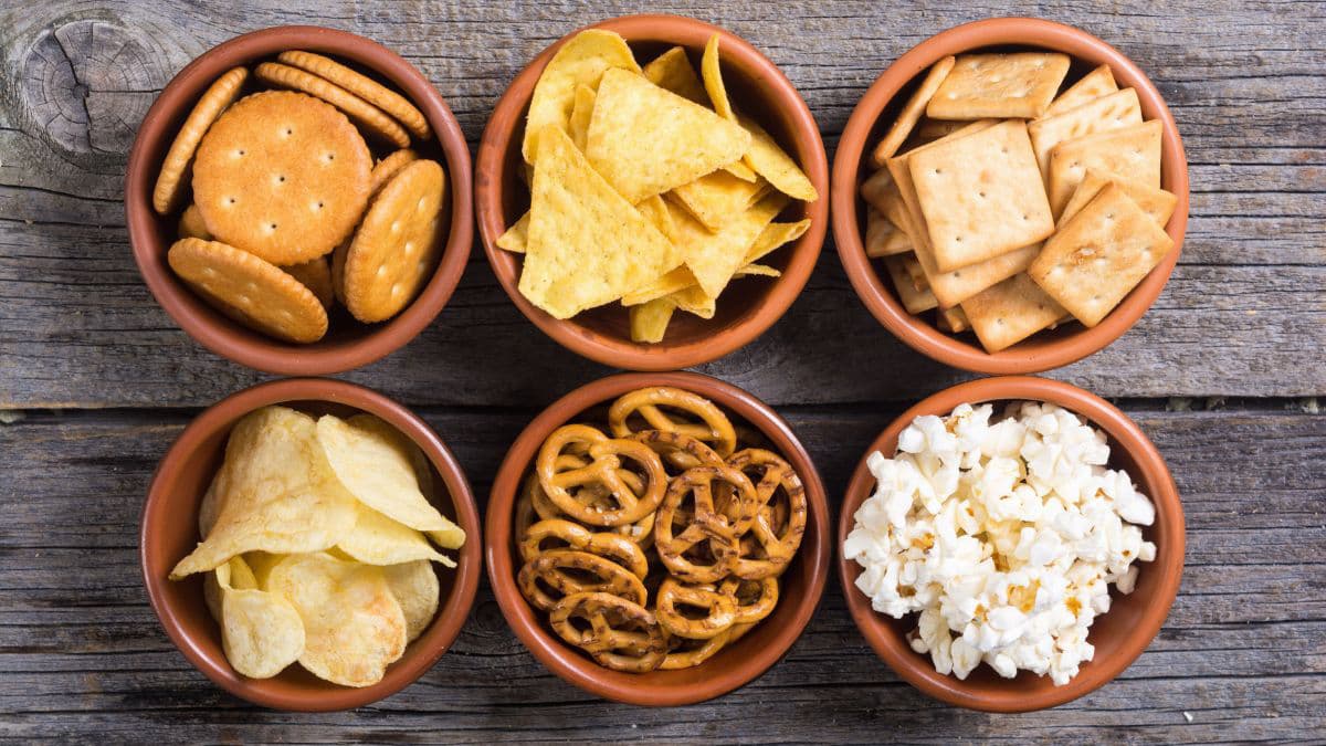 Set of six bowls with snacks
