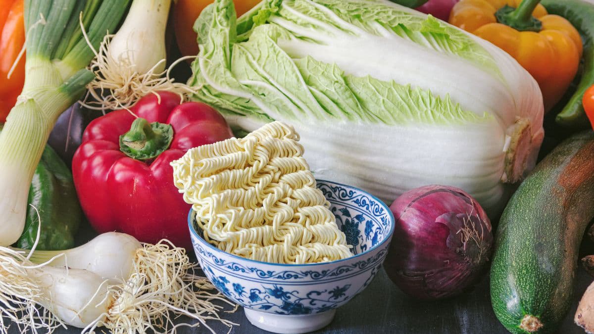 Ramen and salad ingredients
