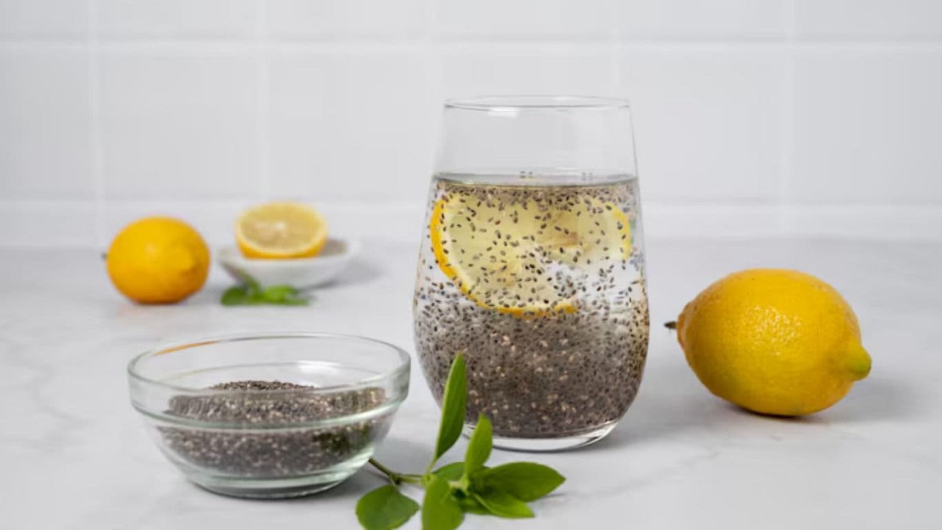 Chia seed lemon water with fresh garnish