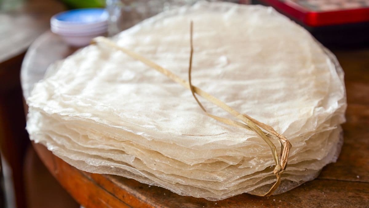 stack of rice paper sheets loosely tied