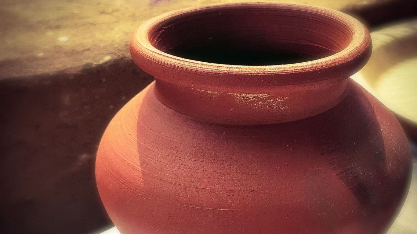 Close-up of traditional clay earthen pot