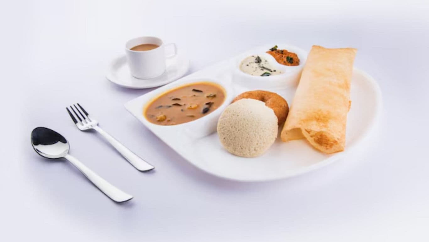 South Indian breakfast with coffee