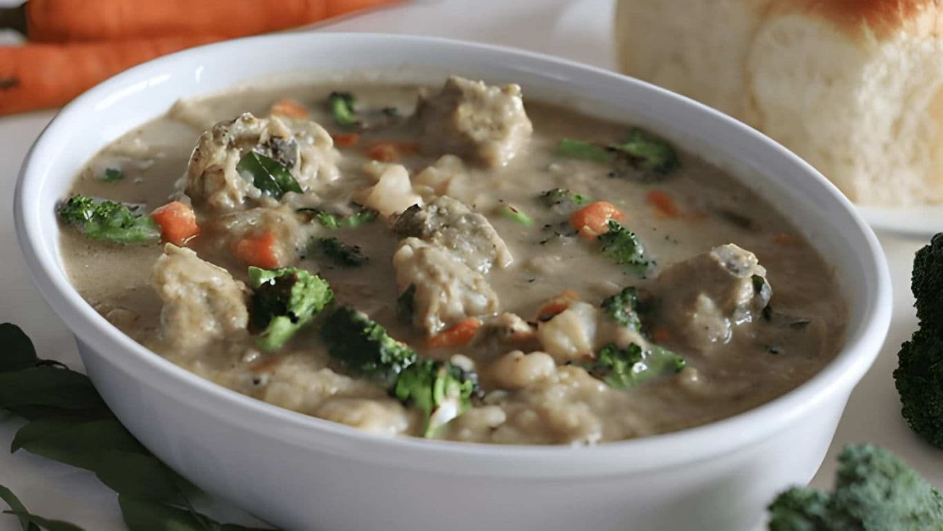 Hearty vegetable stew with bread rolls