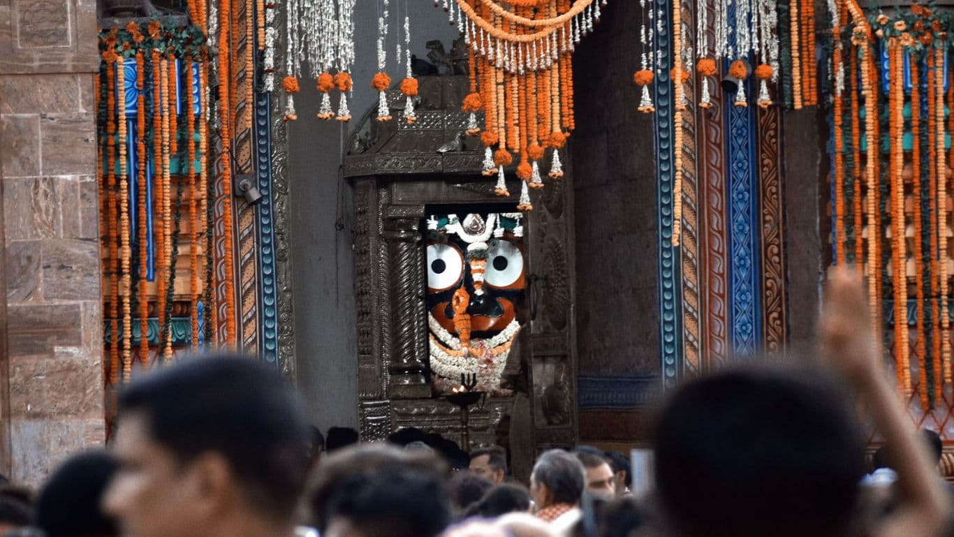 Jagannath Temple idol close-up.