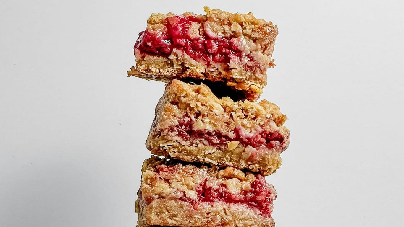 Stack of Oat and Raspberry Dessert Bars