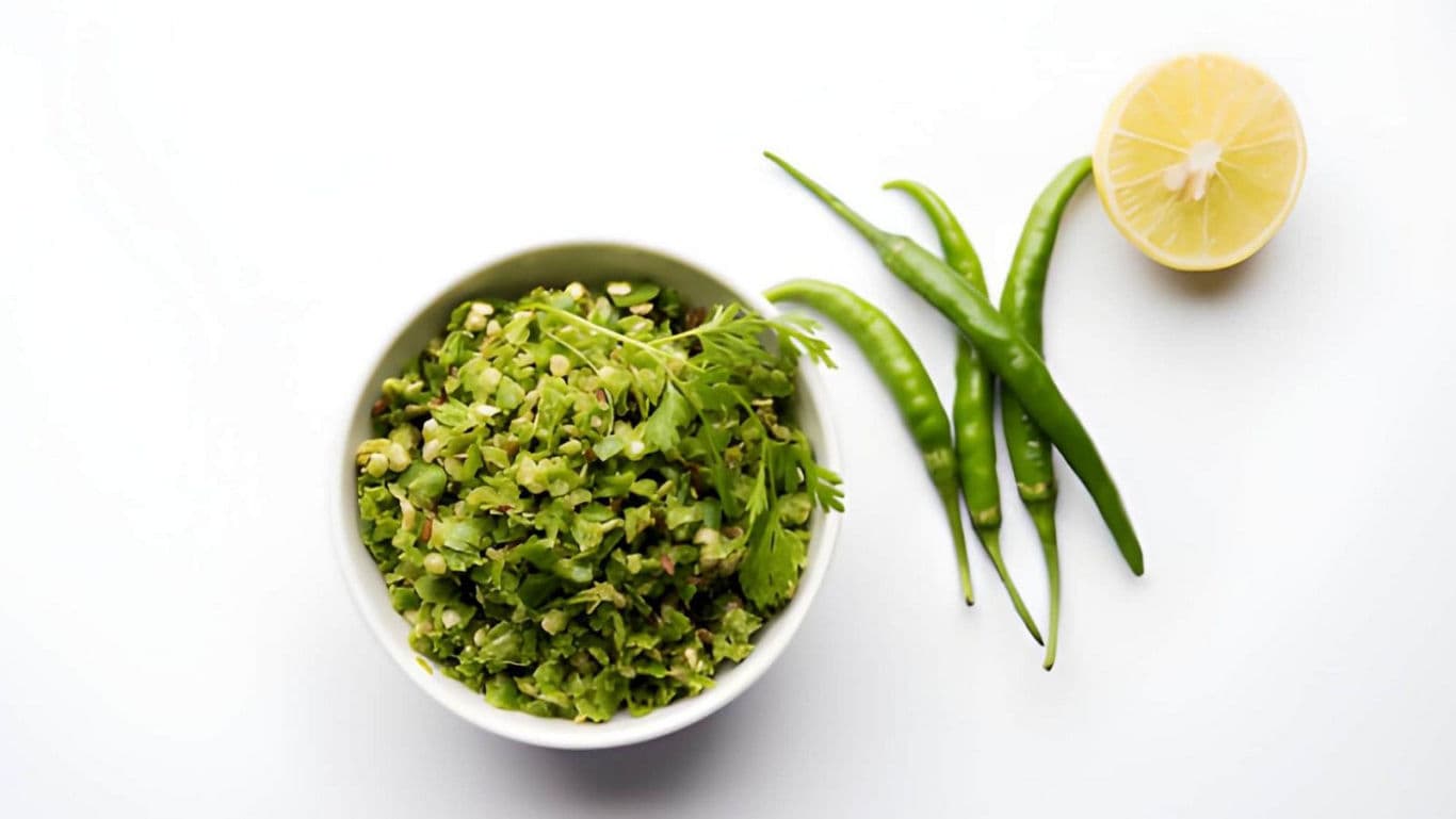 Fresh chopped herbs with green chilies and lemon