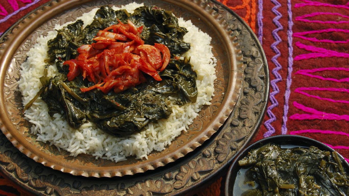 Kashmiri haak with rice.