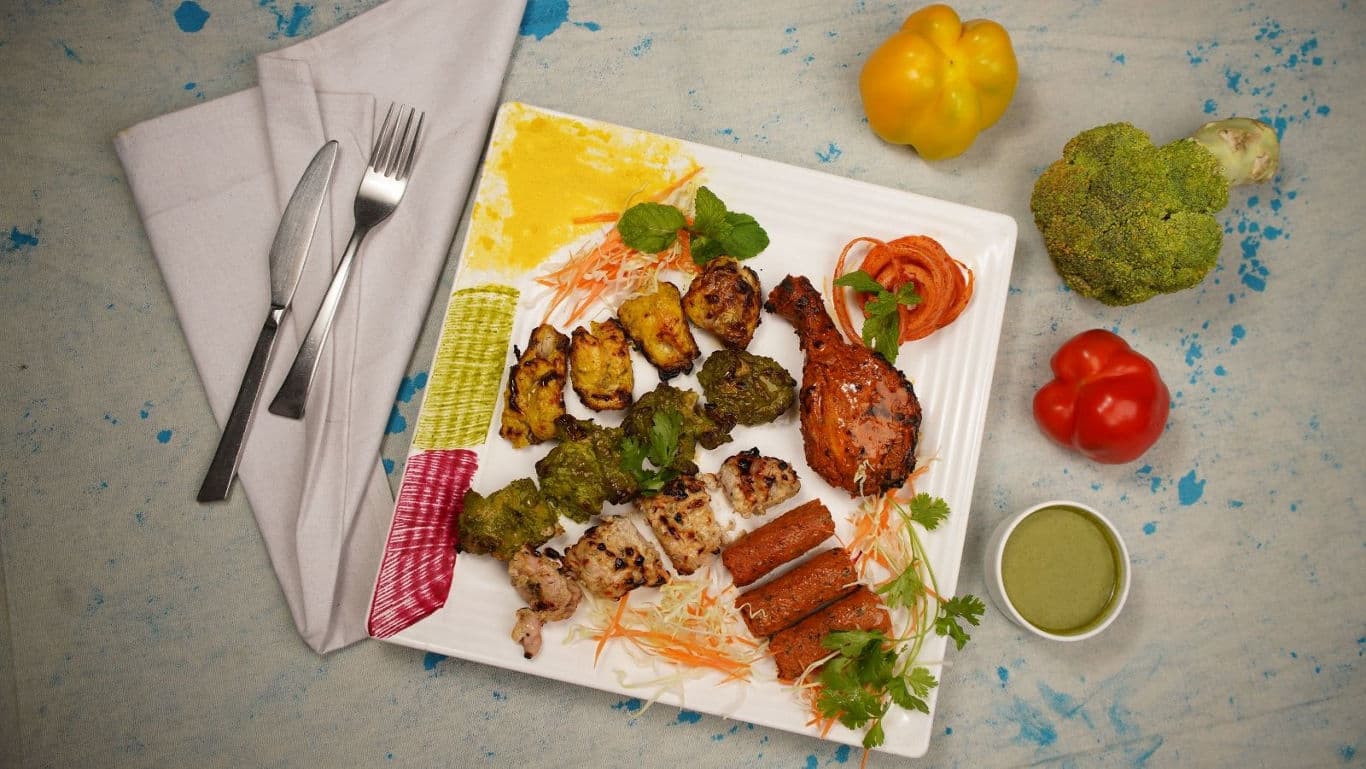 Assorted grilled meats and vegetables platter