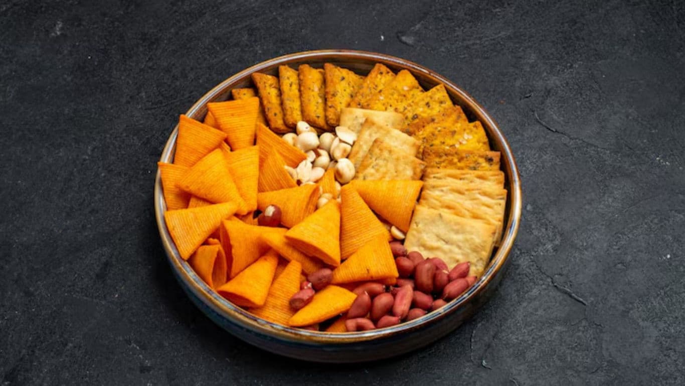 Assorted snacks in a round bowl