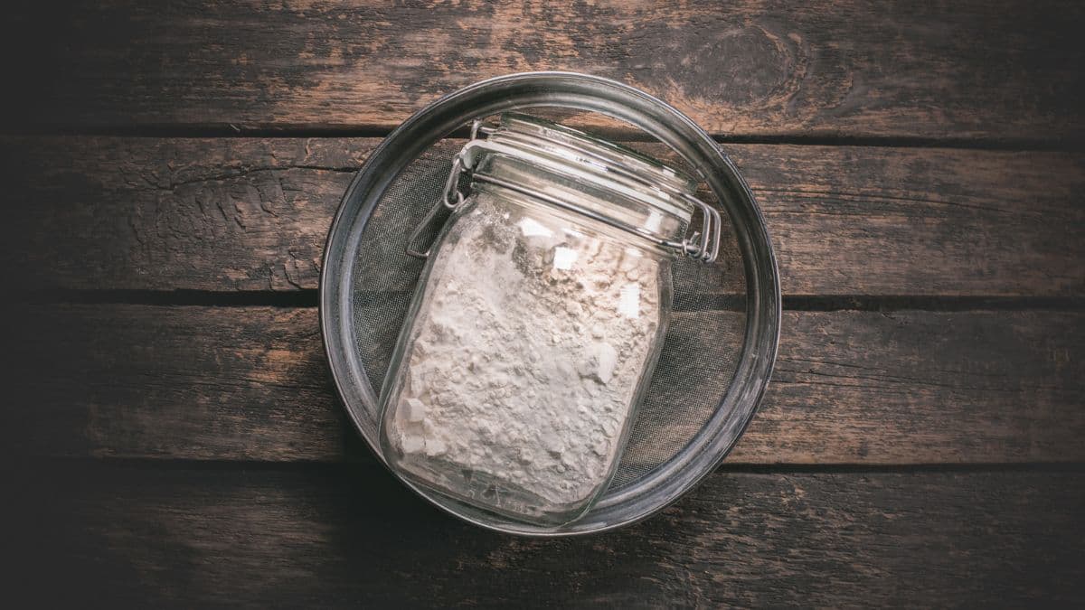 flour jar on a sieve