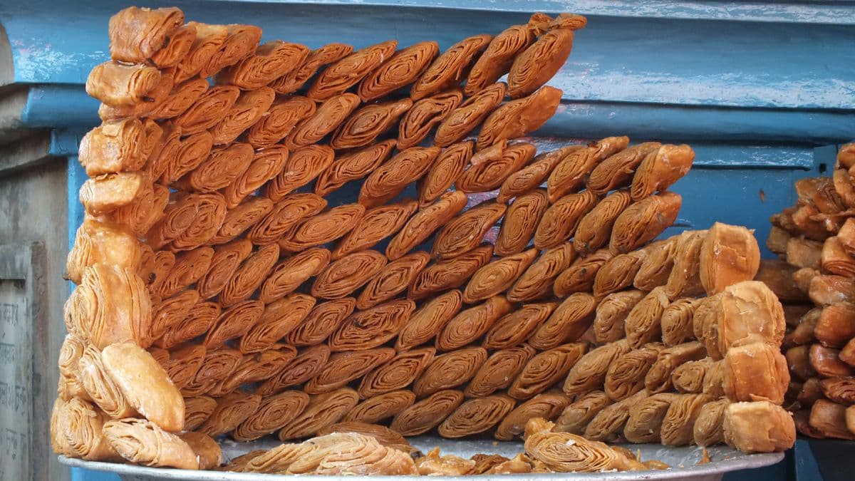 A stand of khaja mithai