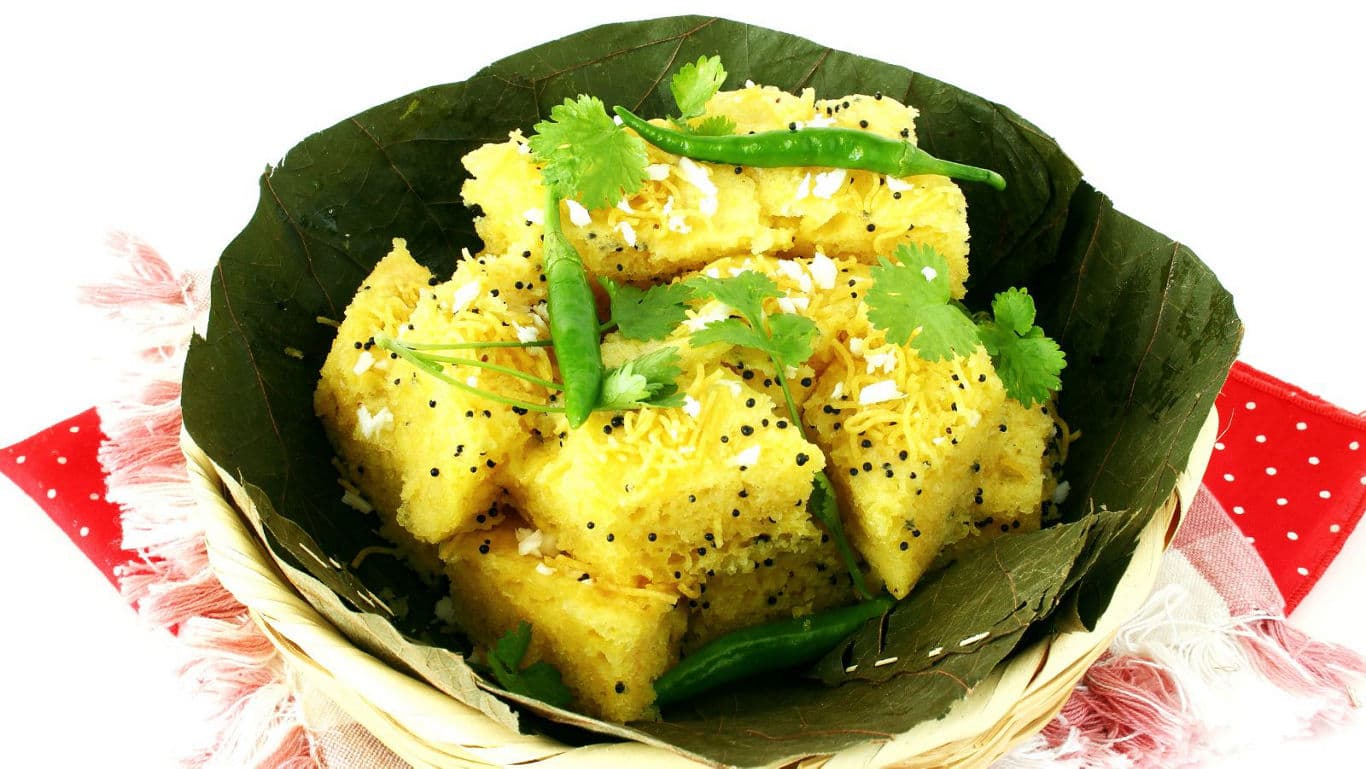 Traditional Indian Dhokla Served in Leaf Basket
