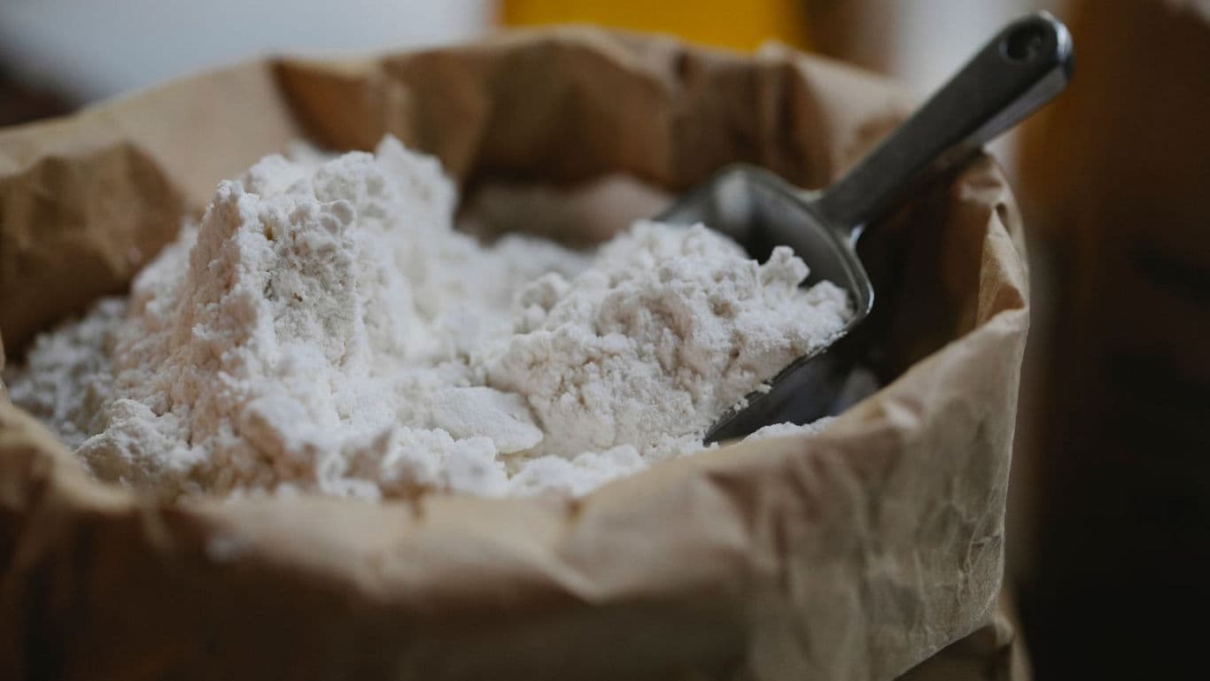 Paper bag filled with white flour