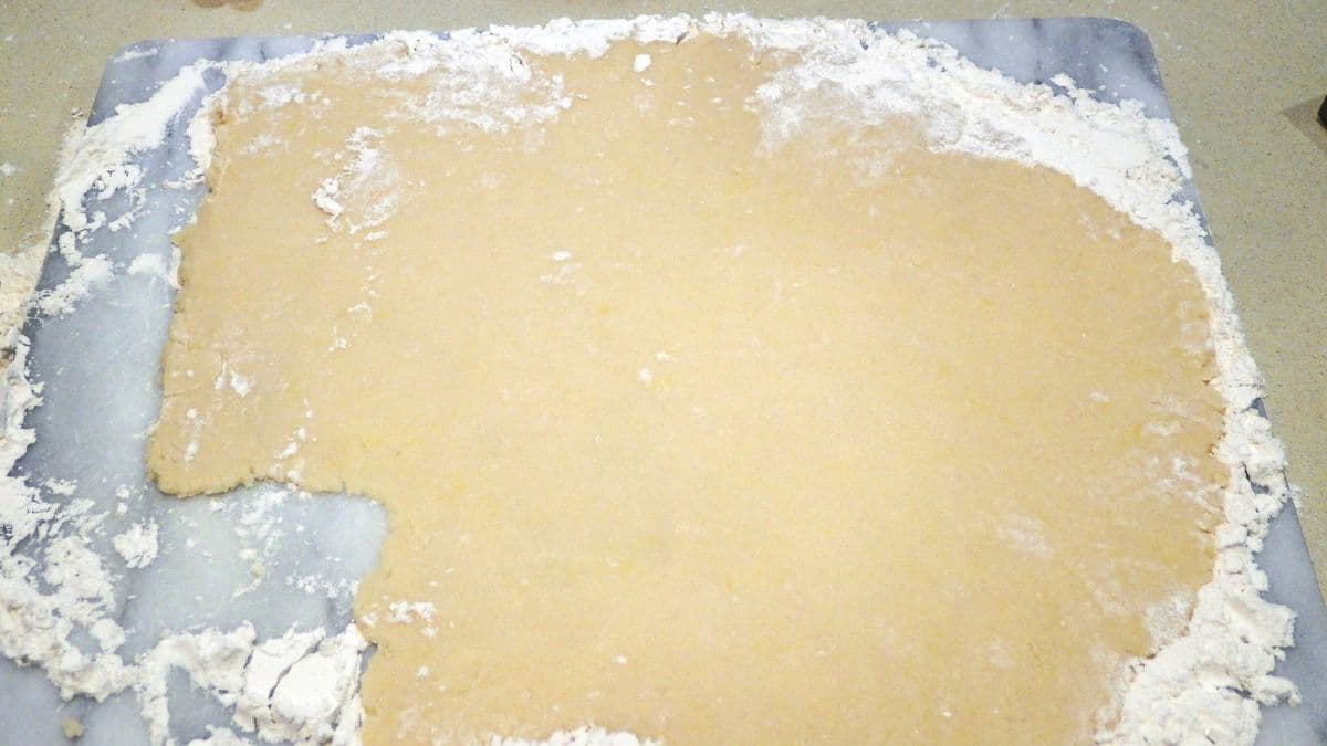 Dough shaped in a rectangle