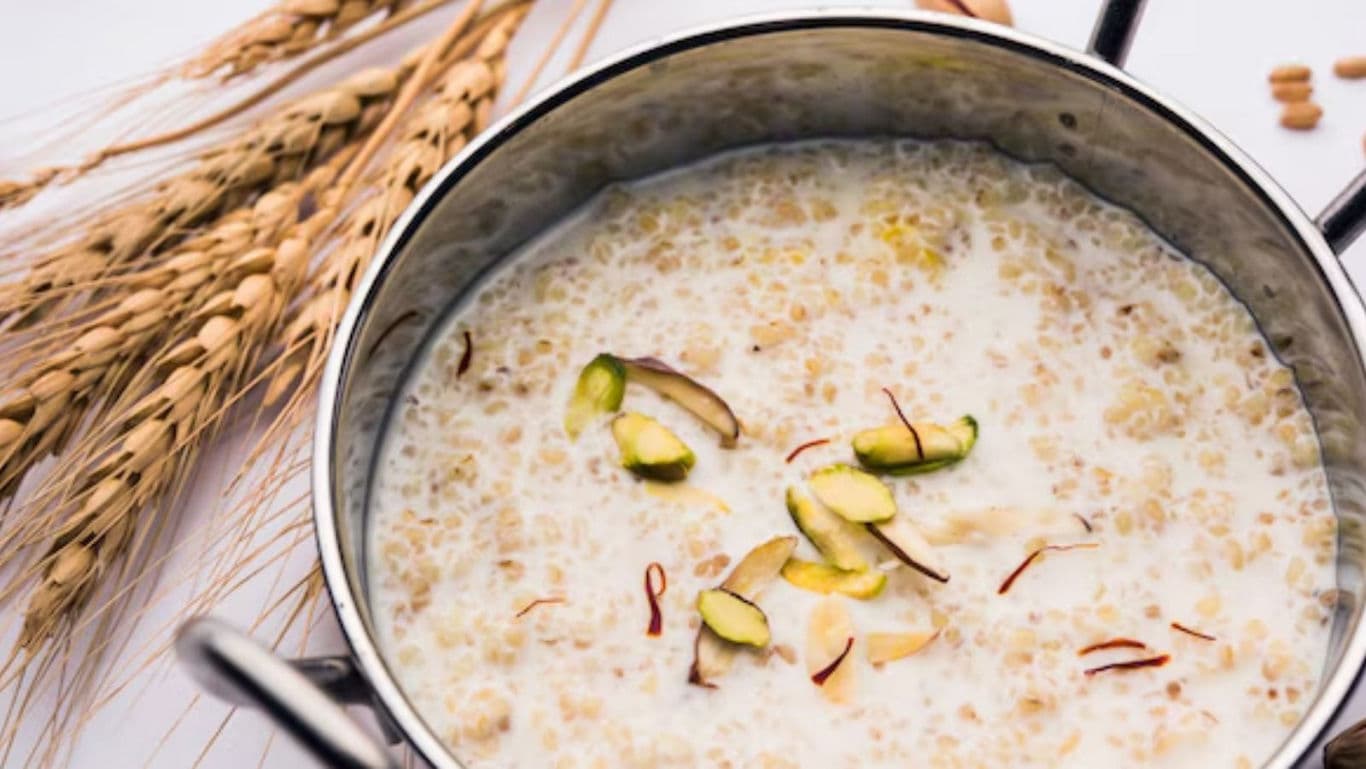 Creamy Indian Kheer Dessert with Nuts in Bowl