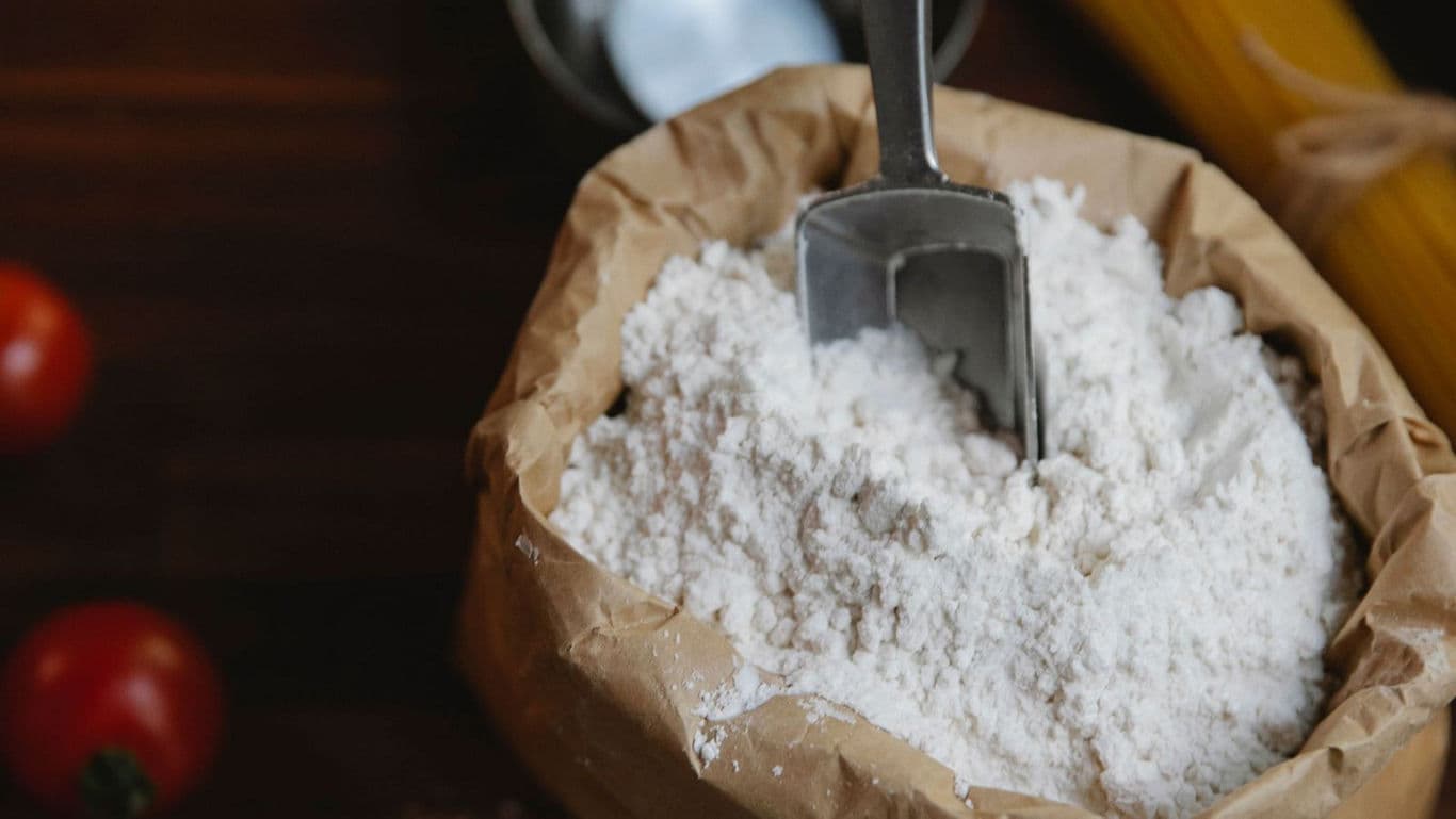 Khapli atta in a flour bag.