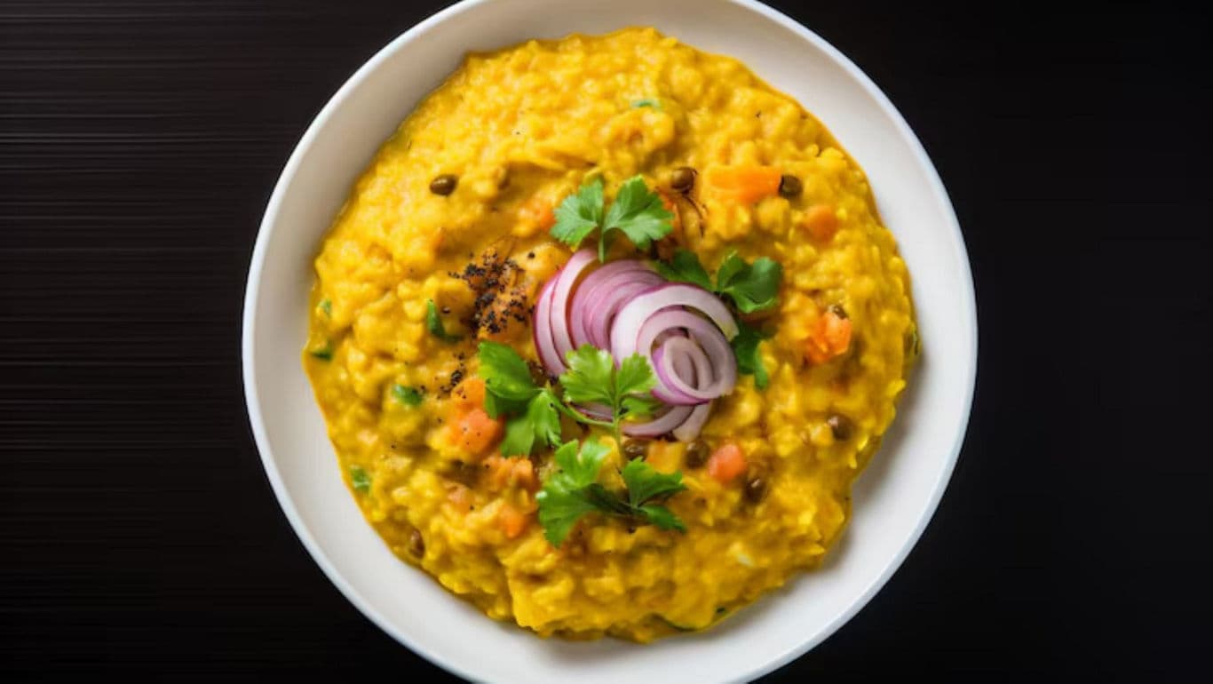Bowl of Indian Lentil Curry with Garnish
