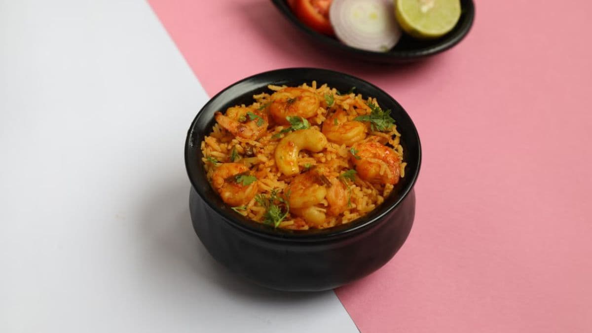 Kolambi Bhaat in a bowl