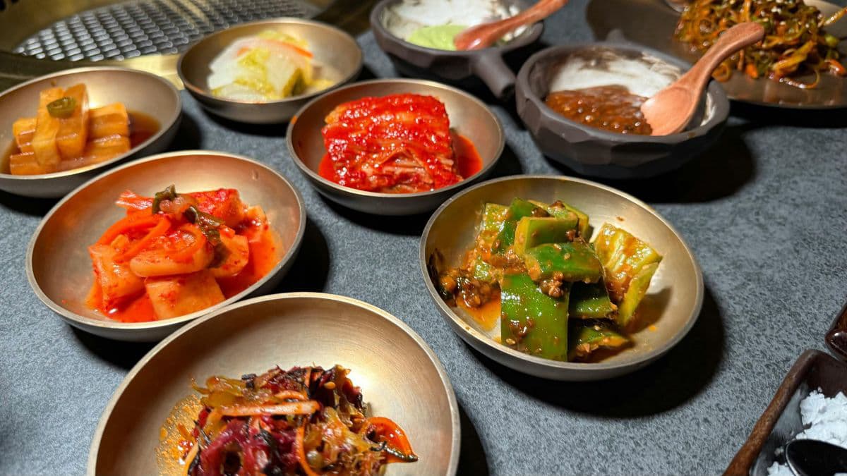 a table of Korean dishes