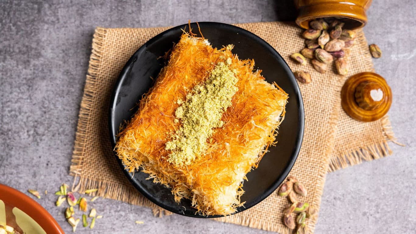Traditional Middle Eastern Kunafa Dessert with Pistachio