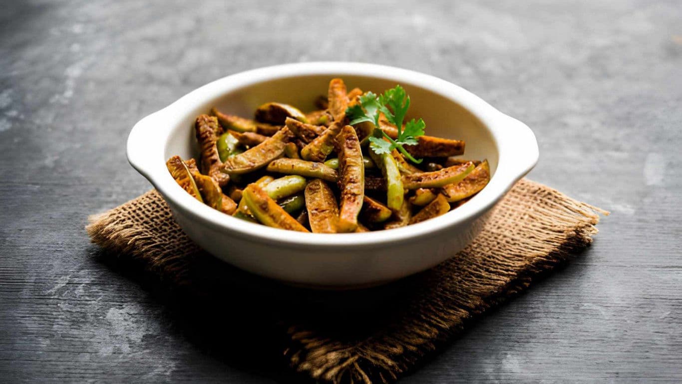 Spiced vegetable stir fry in white ceramic bowl