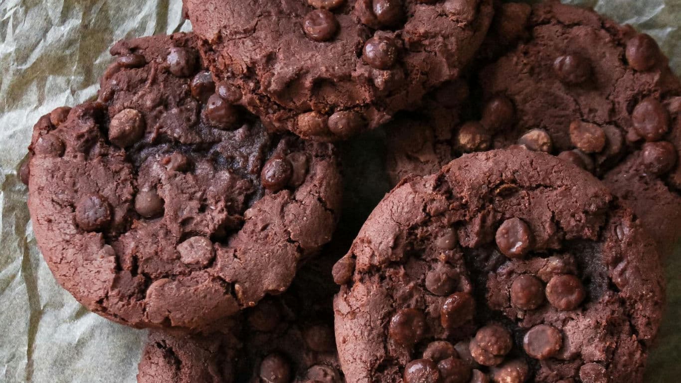 Close-up of chocolate chip cookies on parchment paper