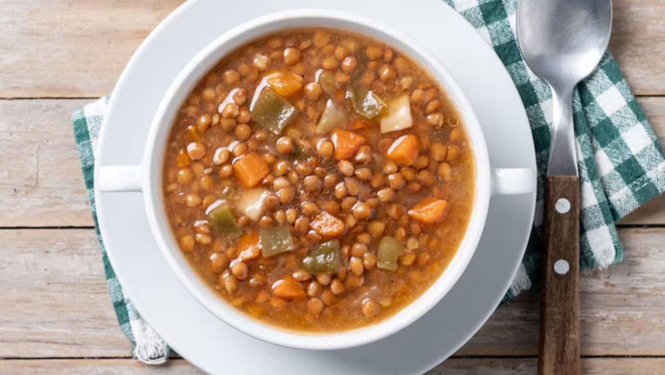 Bowl of hearty lentil vegetable soup