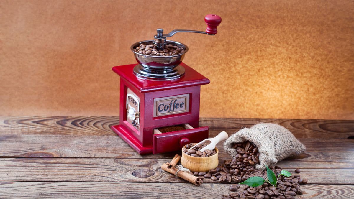 Coffee beans and grinder