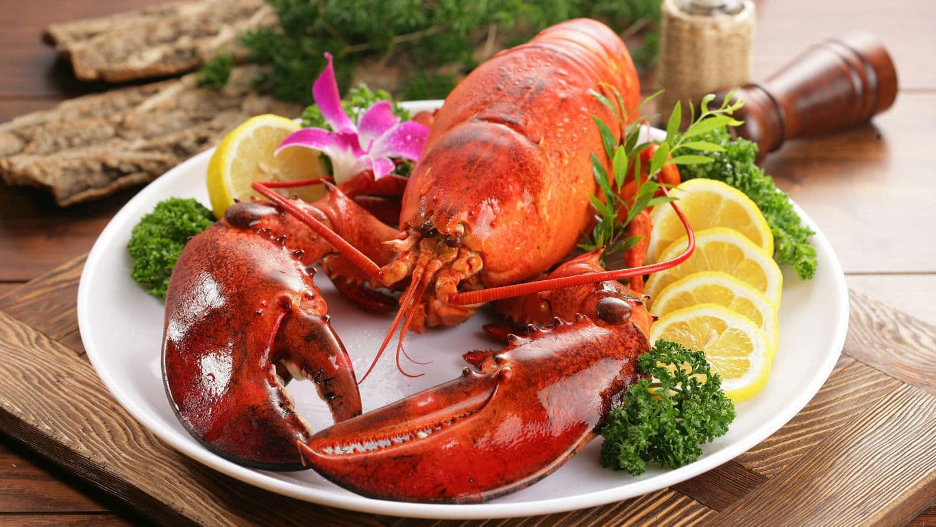 Cooked lobster with lemon and garnish