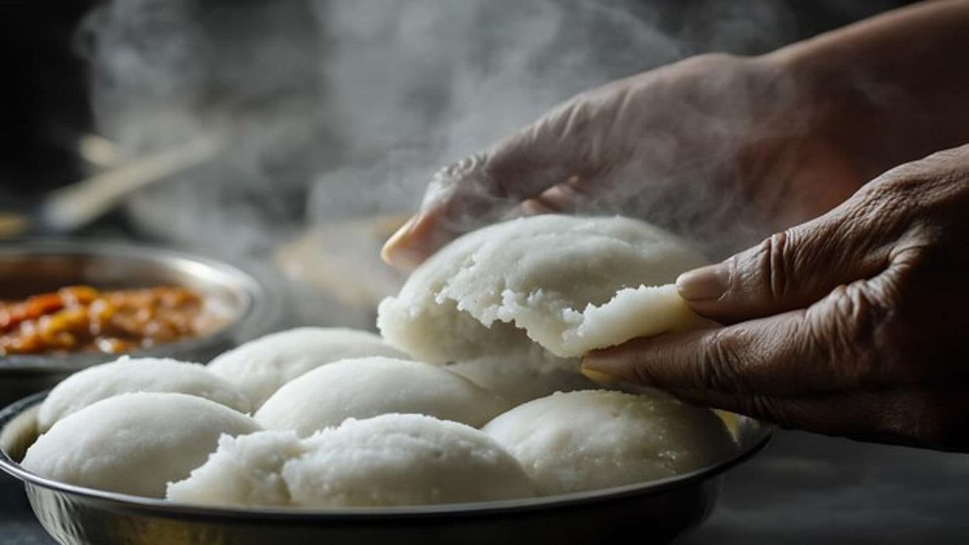 Steaming fresh idlis served with chutney