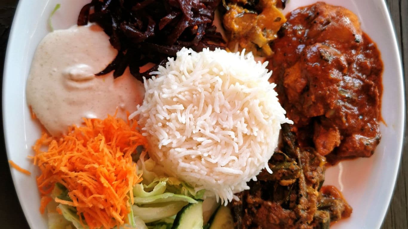 A plate with Sri Lankan rice and curry