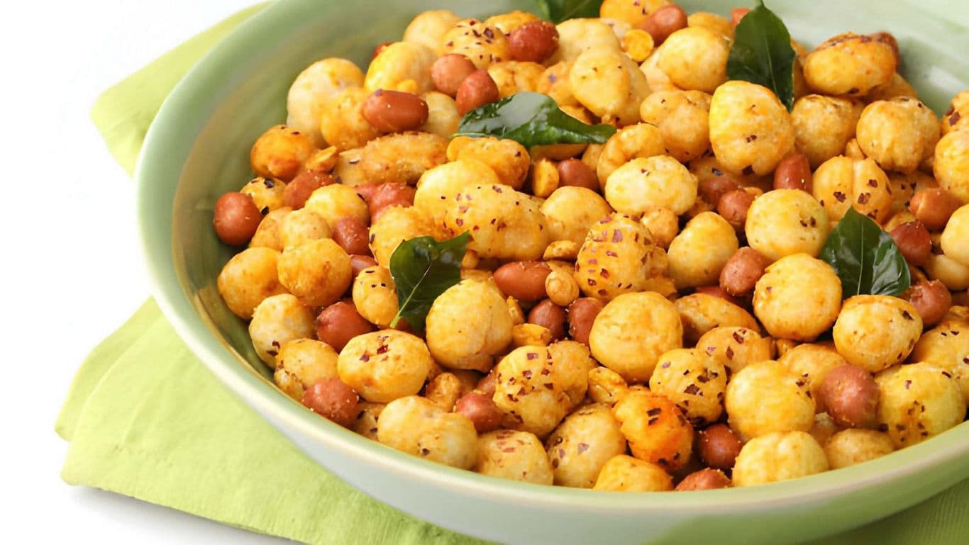 Spiced Makhana and Peanut Snack in Green Bowl