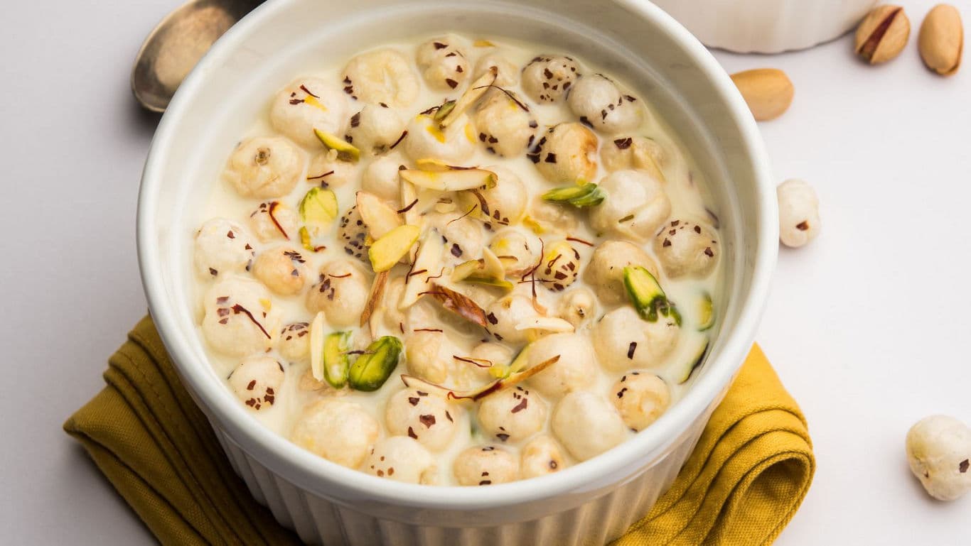 Creamy Makhana Kheer with Pistachio Garnish in Bowl