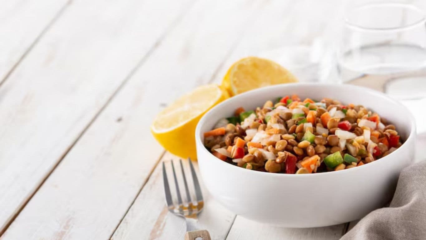 Fresh grain salad with vegetables and lemon