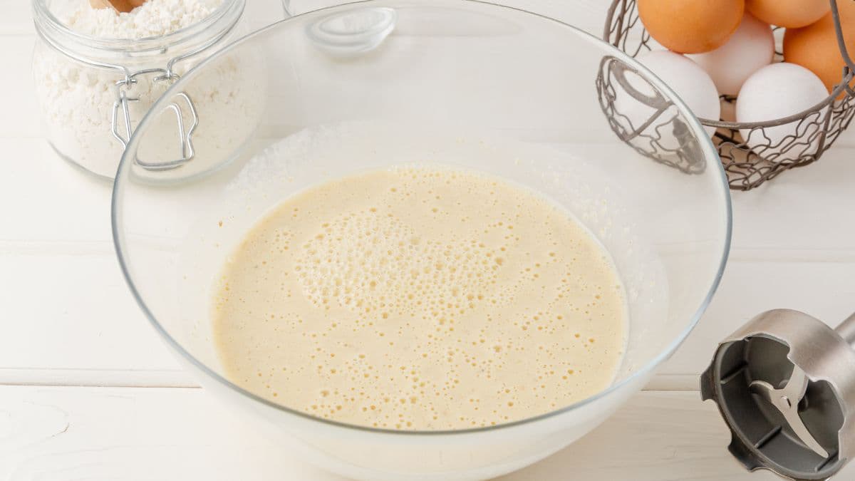 a bowl with pancake batter