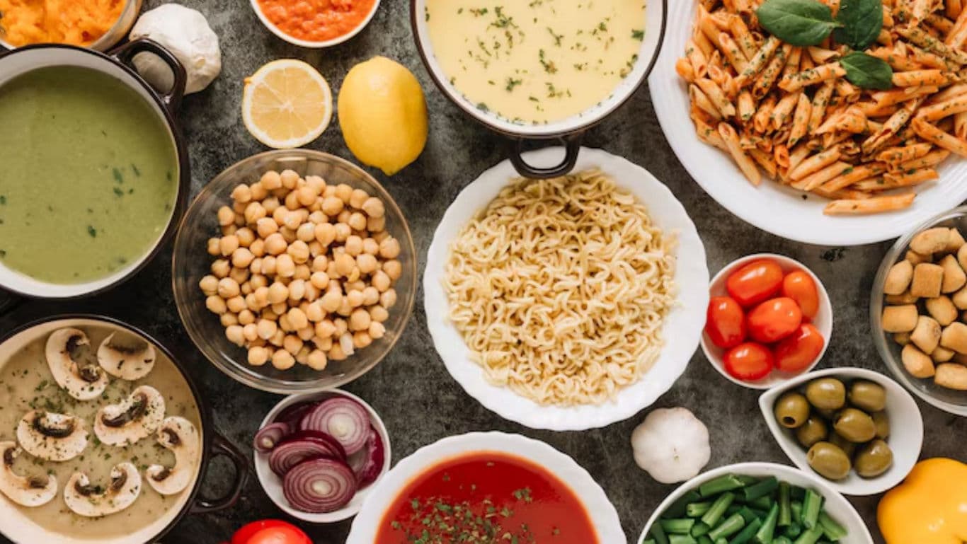 Assorted dishes with fresh ingredients