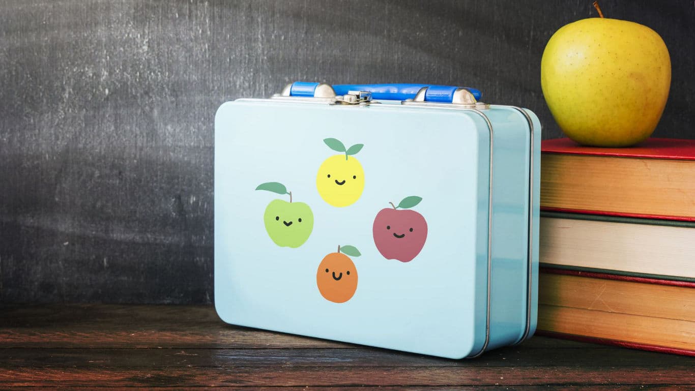 Blue lunchbox with cute fruit design