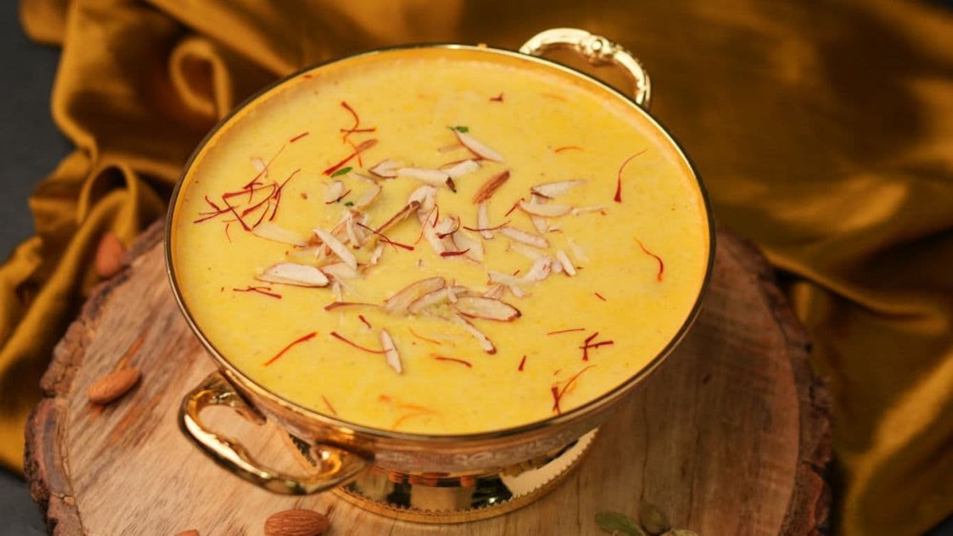 Saffron Almond Indian Dessert in Golden Bowl