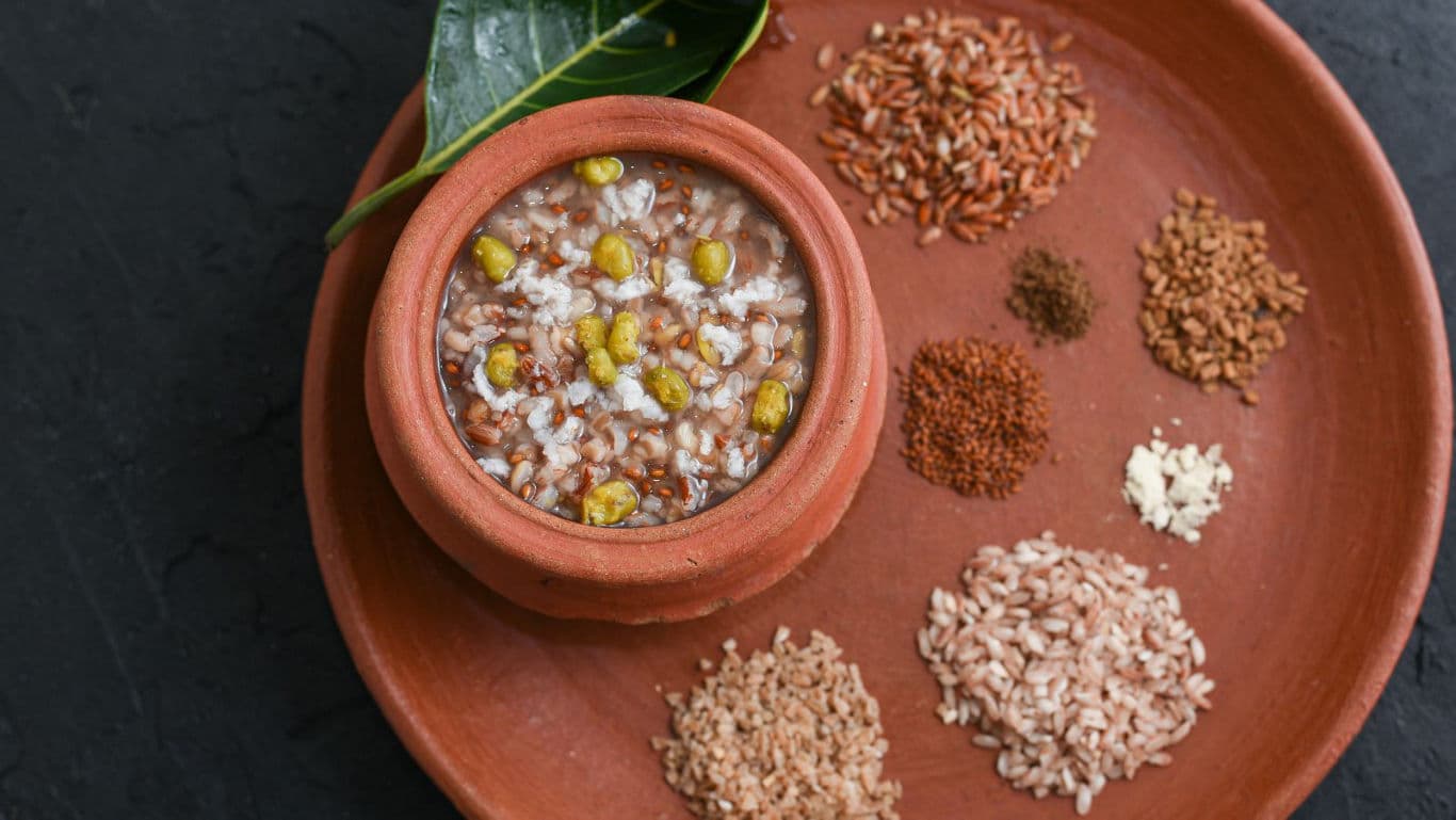 Traditional clay pot porridge with grains