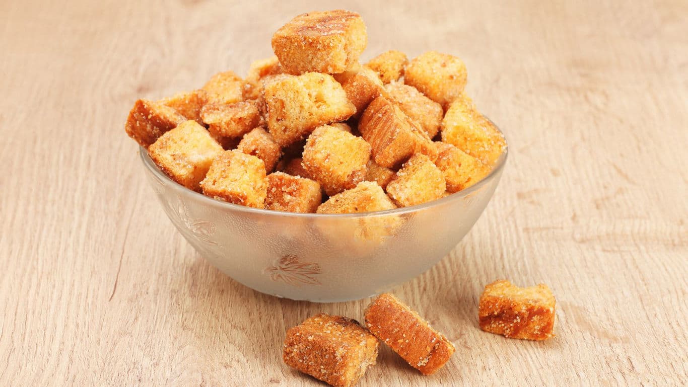 Glass bowl filled with sweet croutons
