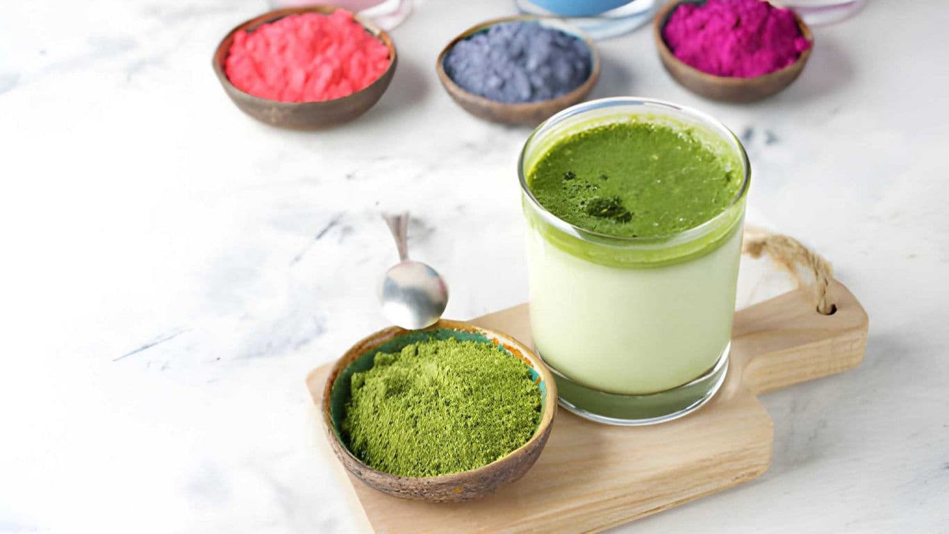 Matcha powder among Holi colours