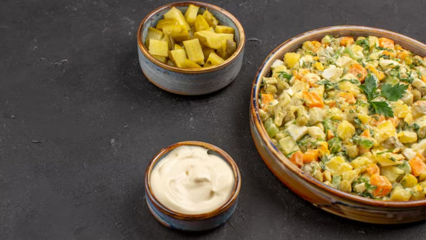 Vegetable salad with pickles and dressing