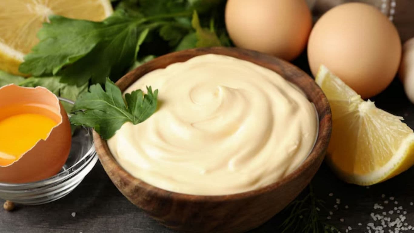 Fresh Homemade Mayonnaise with Eggs and Lemon