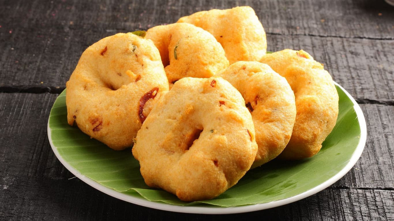 South Indian Medu Vada on Banana Leaf Plate