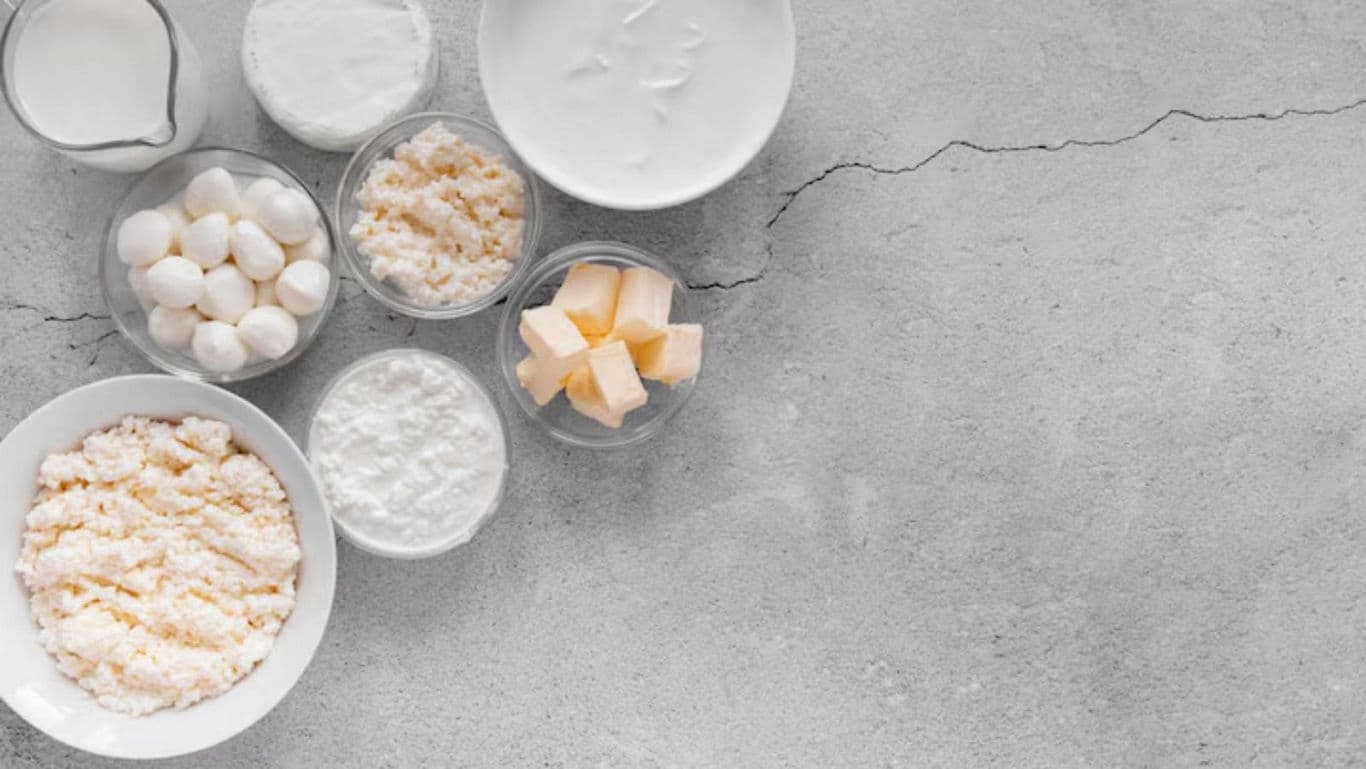 Assorted Dairy Products on Gray Surface