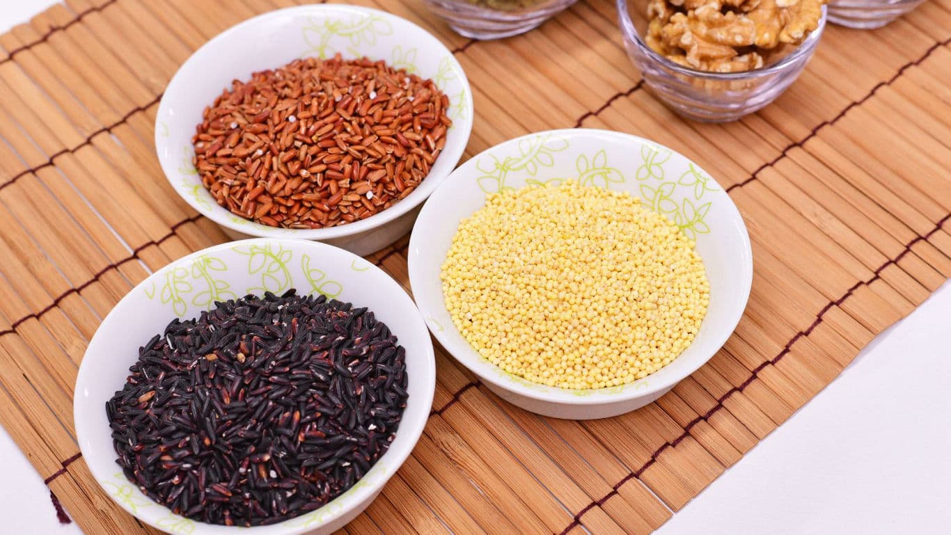 Assorted Grains and Nuts on Bamboo Mat