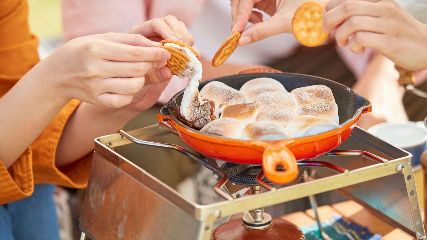 Outdoor marshmallow roasting with crackers