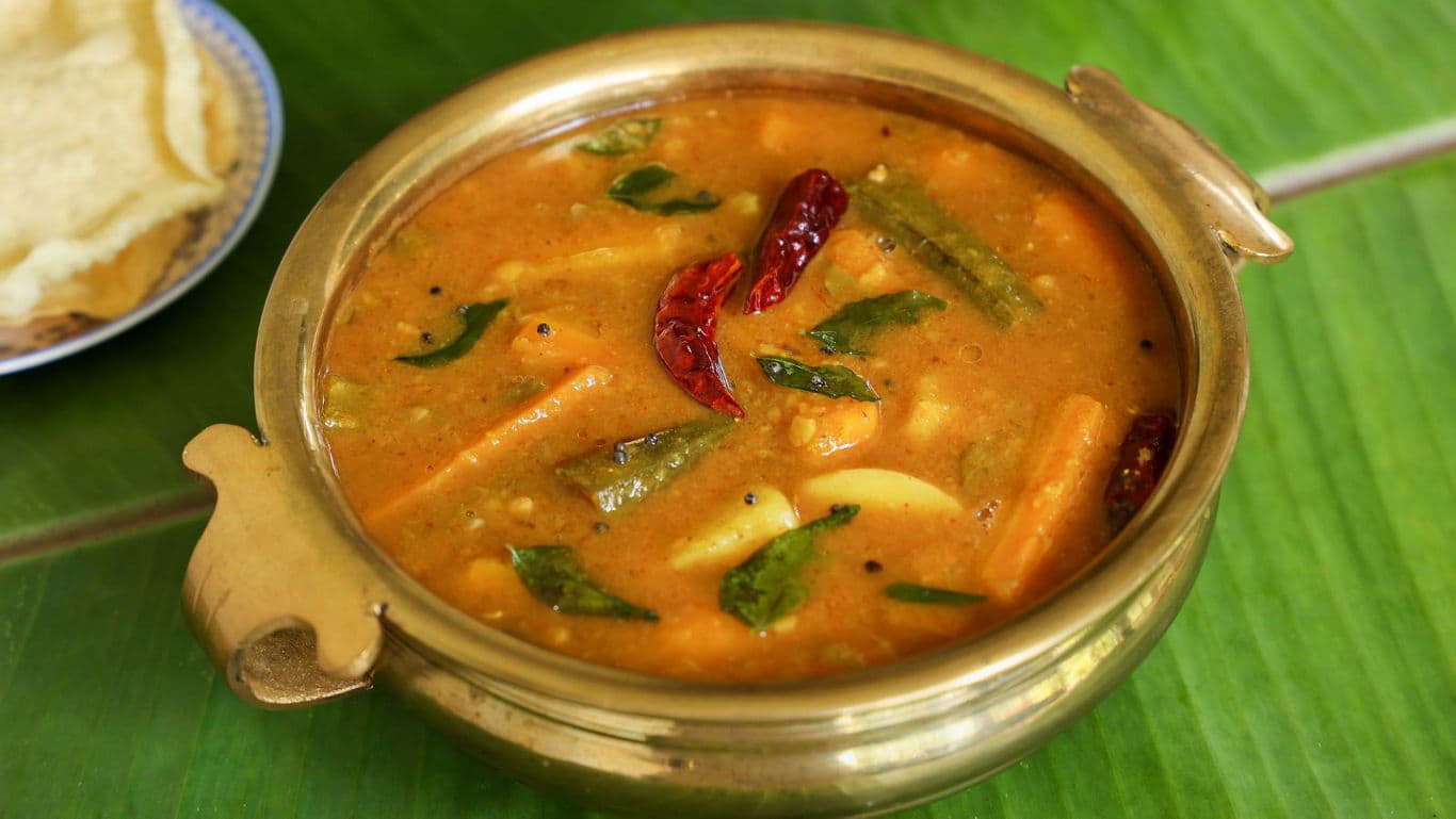 Traditional South Indian Sambar in Brass Bowl