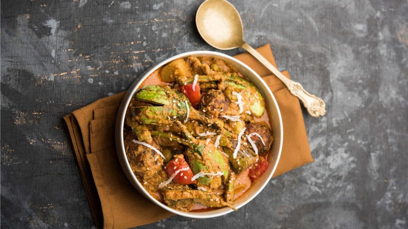 Indian stuffed vegetable curry served in bowl