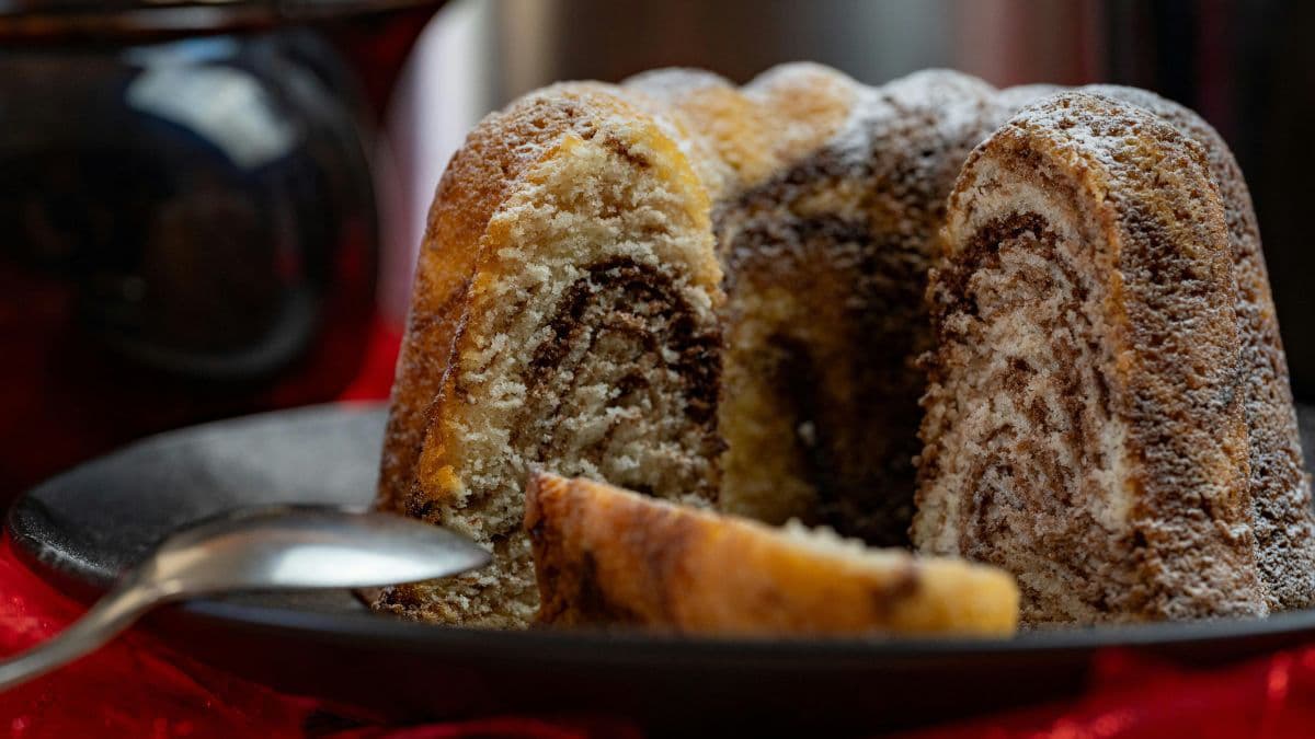 Close-up of a coffee bundt cake interior